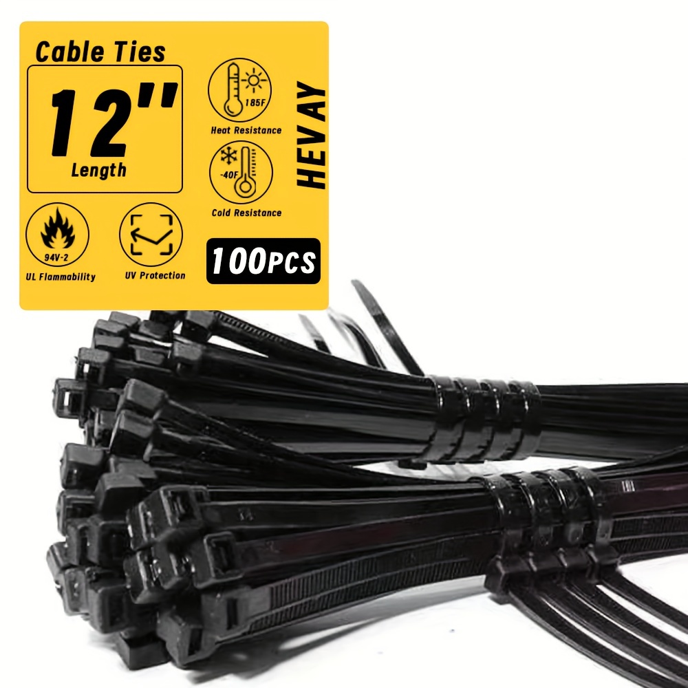 HS 10 Inch UV Resistant Wide Zip Ties (100 Pack) Plastic Cable Ties Heavy  Duty Black Outdoor Zip Ties 10 Inch x 0.3 Inch,120 LBS Strength