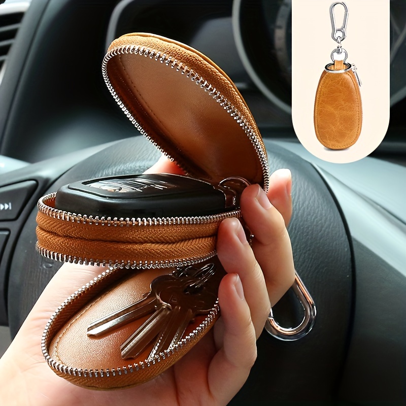 Unisex Cowhide Car Auto Key Bag Household Waist Hanging Zipper Key Pouch  Case