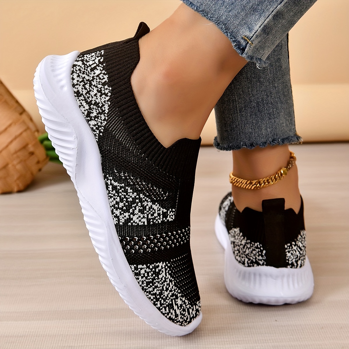 Women's Breathable Flying Woven Sneakers Casual Slip Sock - Temu