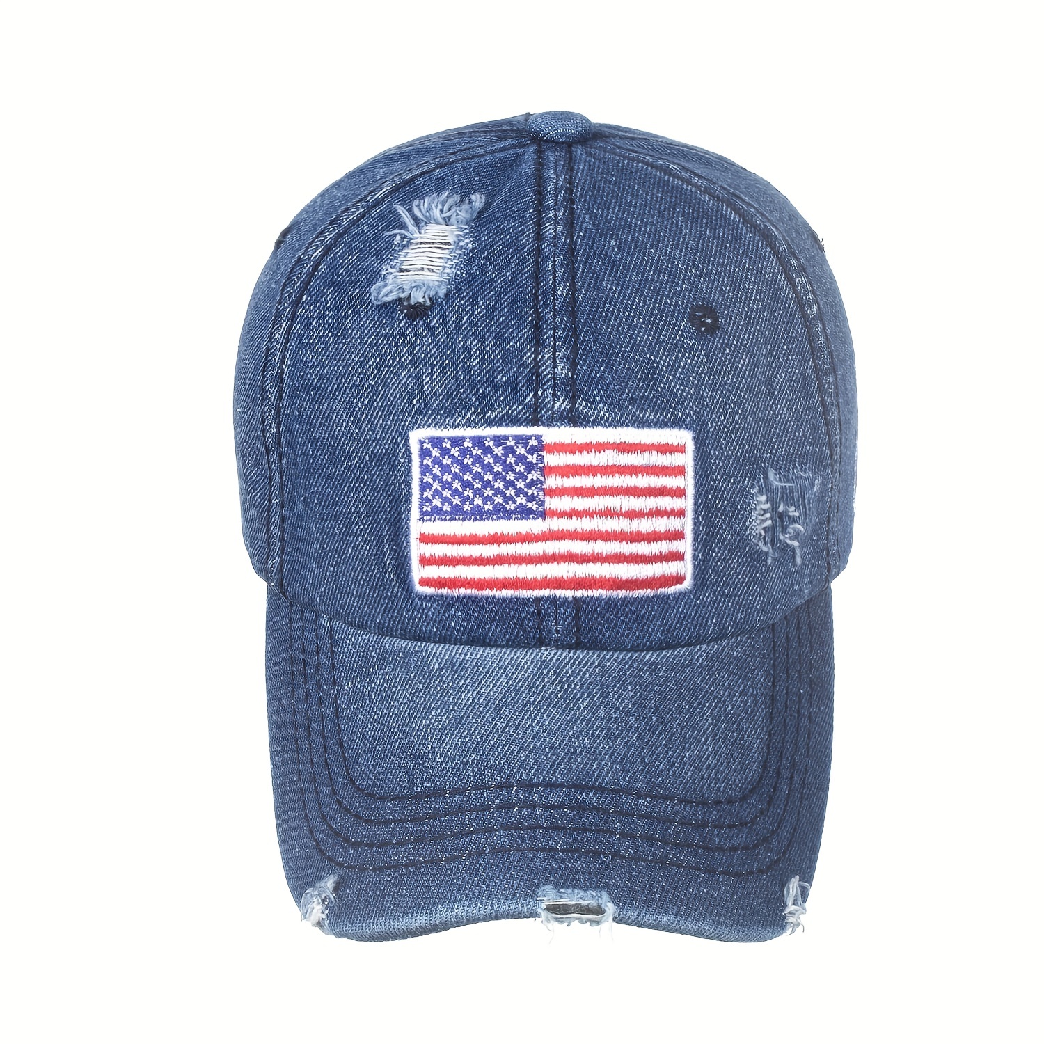Washed Denim Patriotic USA American Flag Embroidered Baseball Independence Day Sun Hat, Fishing Hat, Sunshade Hat,Temu