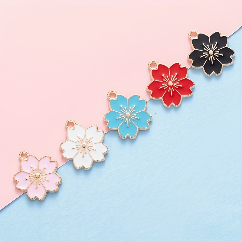 50pcs Cherry Blossom Enamel Flower Charms