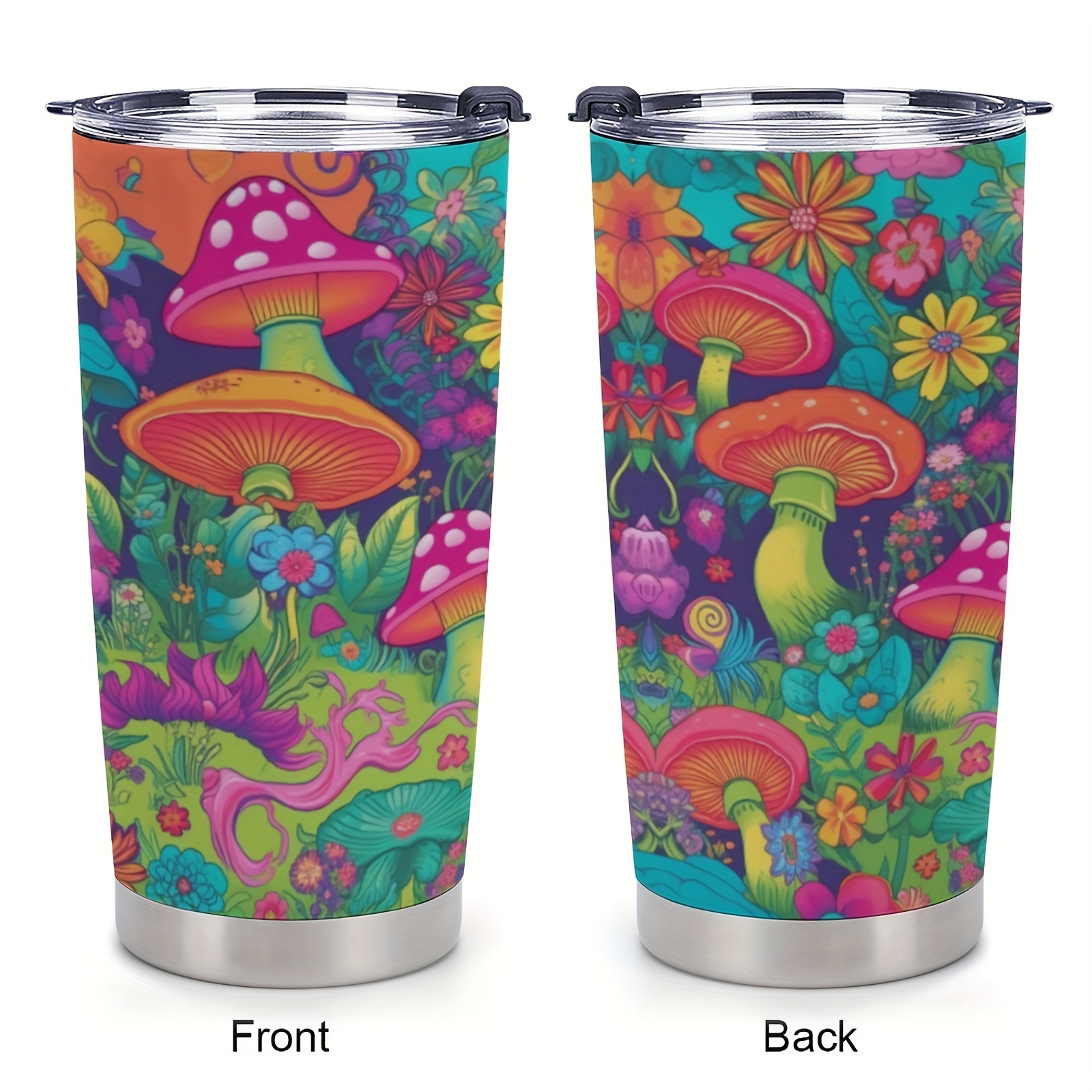 

1pc 20oz, Colored Mushroom Print Stainless Steel Double Layer Insulation Car Cup, Trave Coffee Cup, Gift Car Outdoor Tumbler Water Bottle