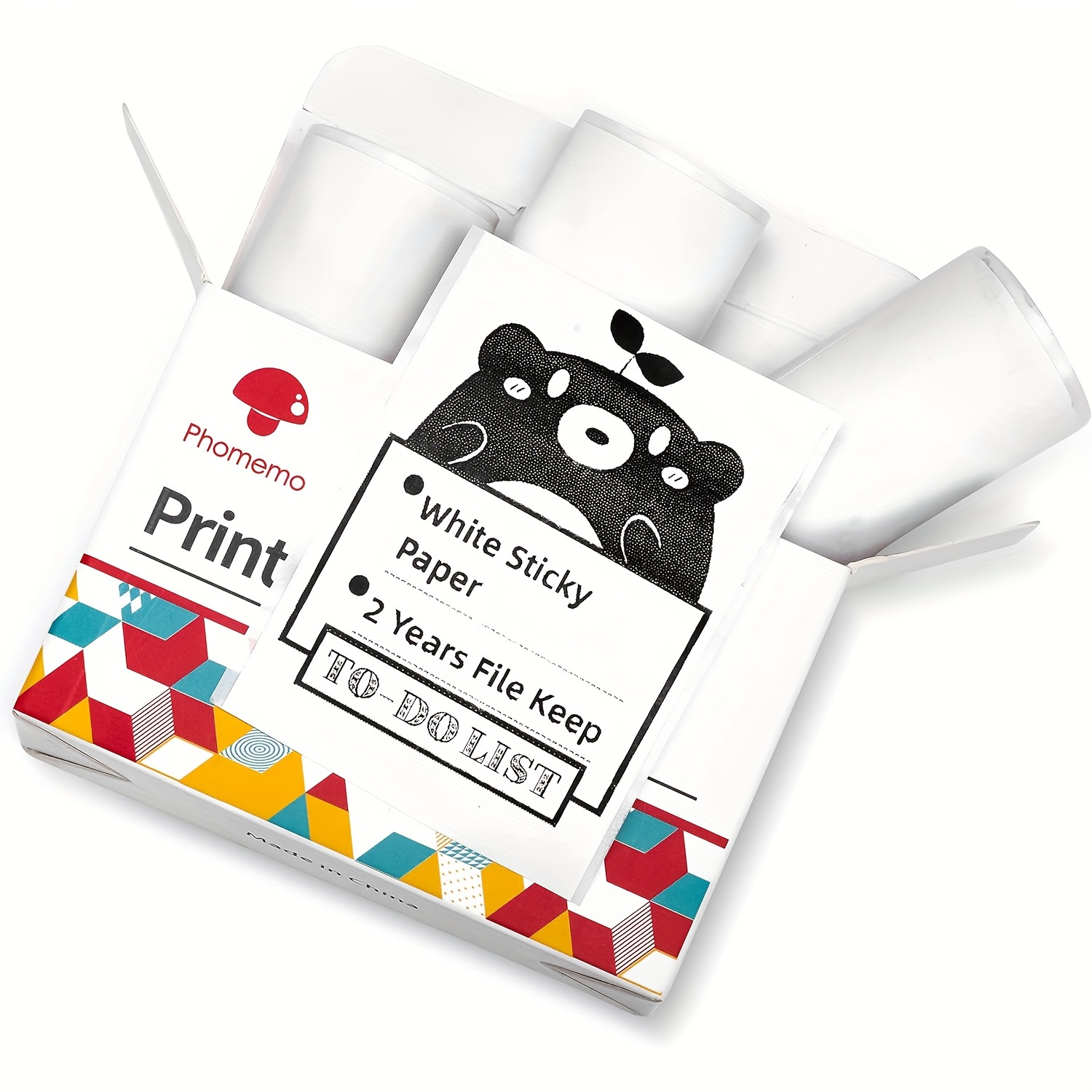

3 Rolls, Phomemo White Self-adhesive Thermal Paper For M02/m02 Pro/m02s/m03/m03as/m04s/t02 Mini Printer, Black On White, 50mm X 3.5m