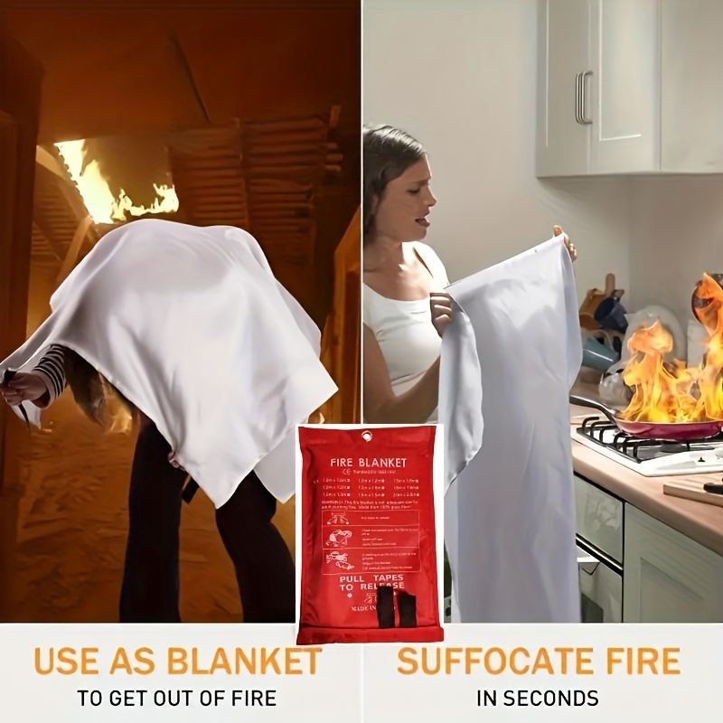 Emergency Fire Blanket - [Pack of 1 Fire Blanket + 1 Pair Gloves + 1 Hook]