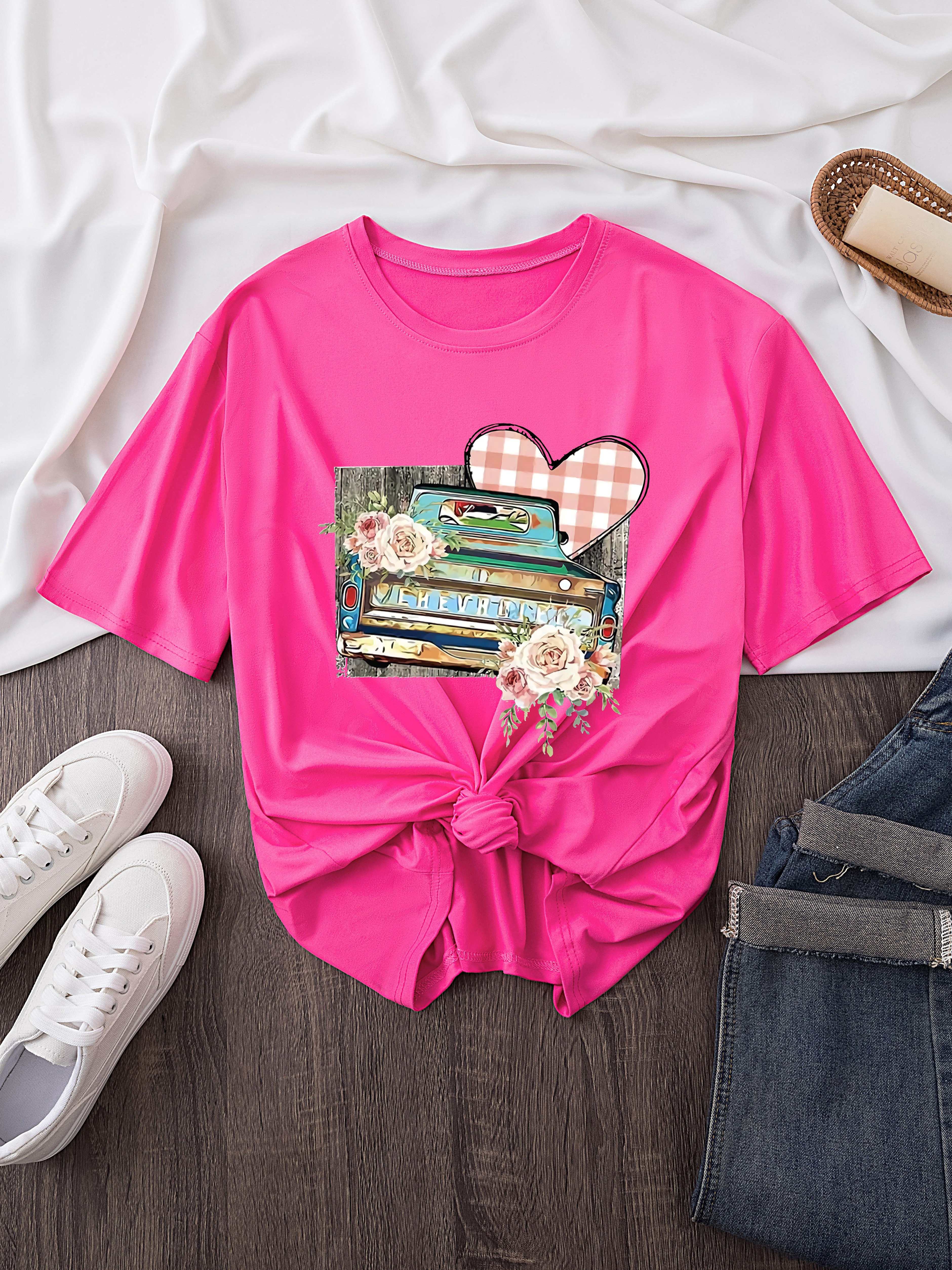 Graphic Print T shirt Plus Size Short Sleeve Crew Neck - Temu Canada