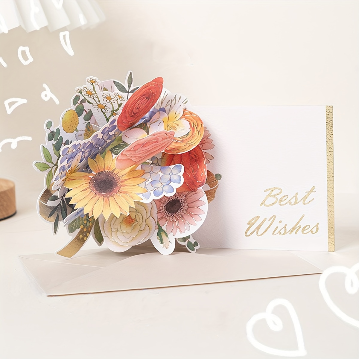 PopUp Greeting Card Handmade Flower Bouquet Greeting Card Paper Card  Birthday Invitation Postcard For Women Men Gift Popup Greeting Cards