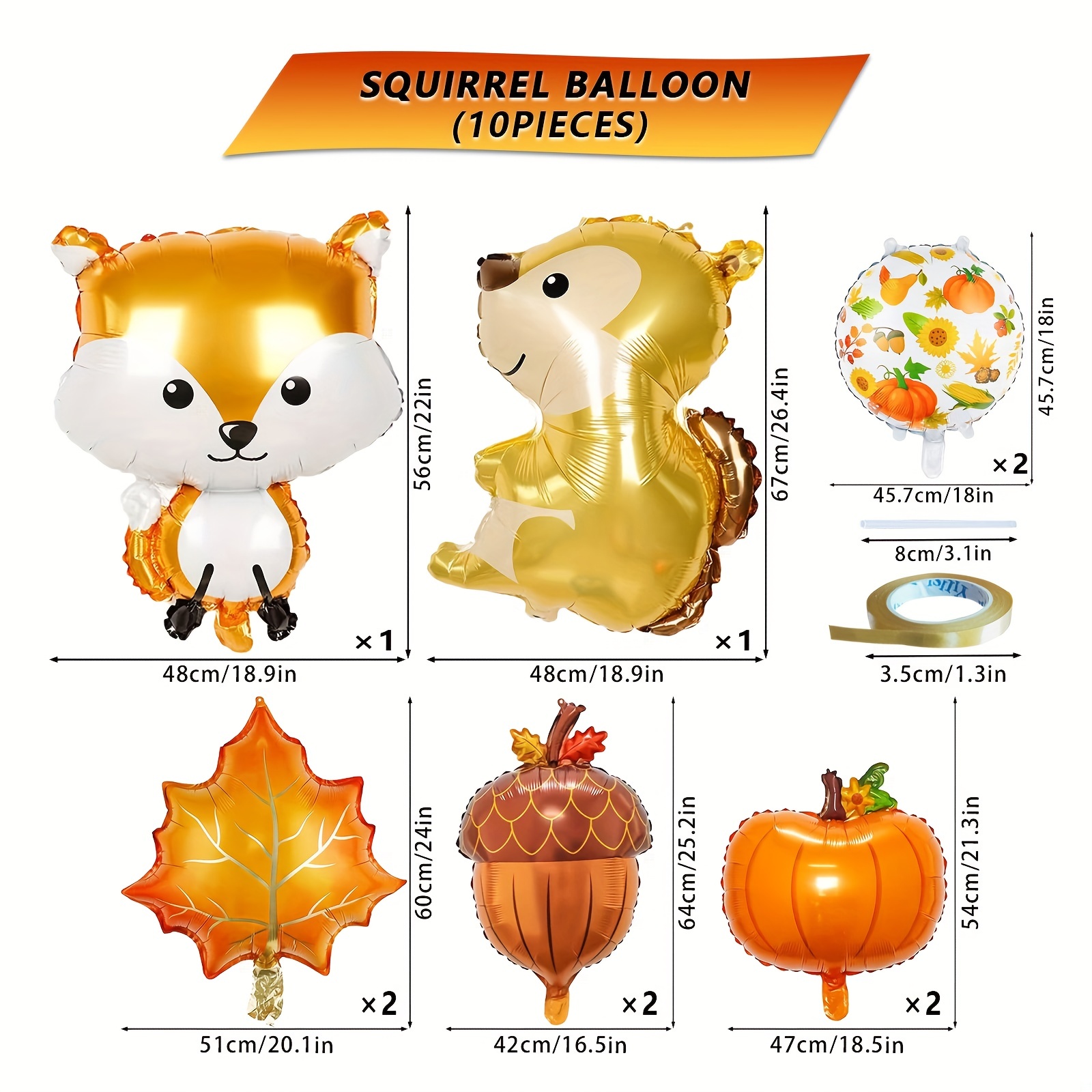 10pcs, Fall Balloons Autumn Theme Party Decorations Fall Foil Balloons  Pumpkin Balloons Maple Leaves Pine Nut Balloons Fox And Squirrel Balloons  For F