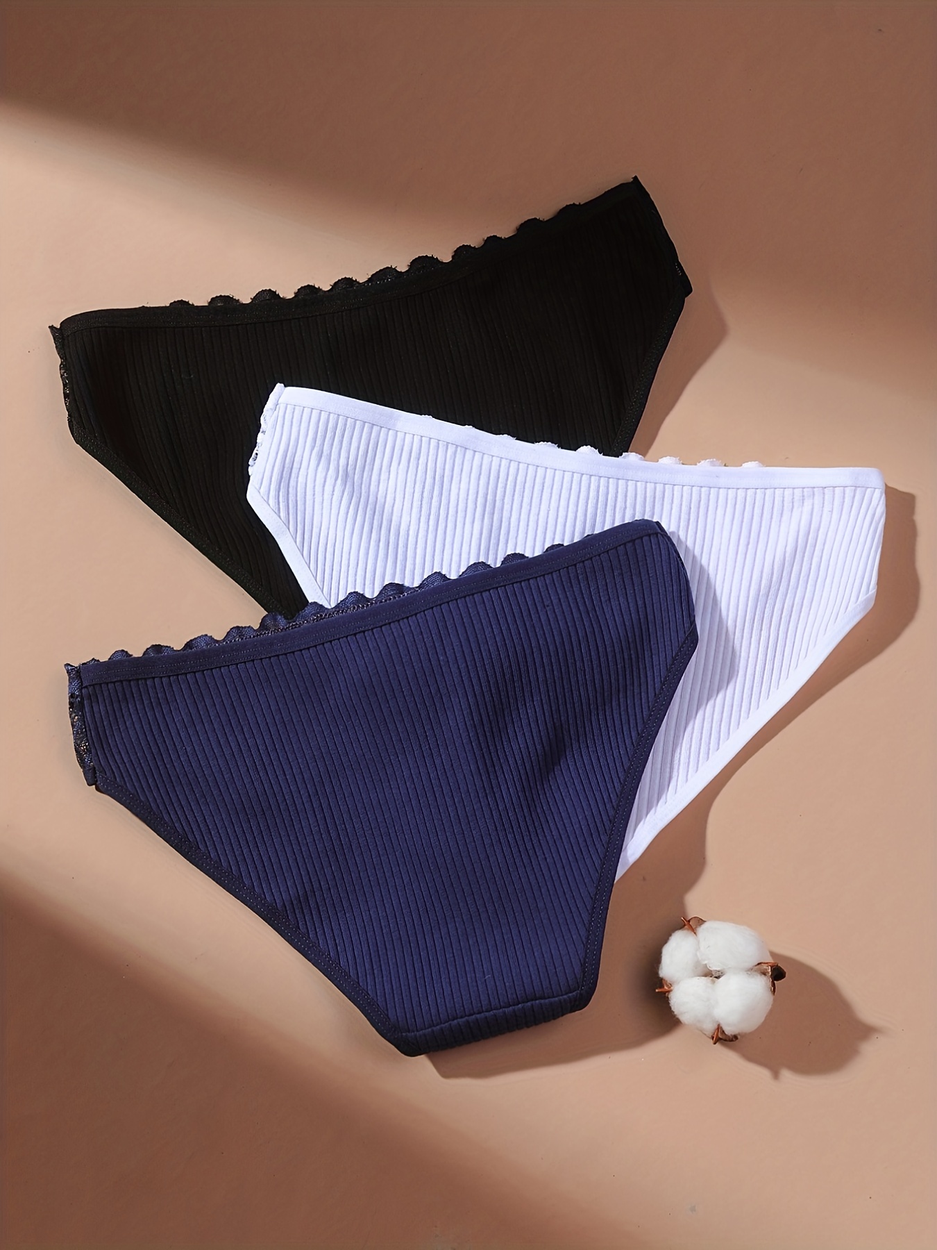 Lace Stitching Bikini Panties Comfy Breathable Ribbed - Temu Canada