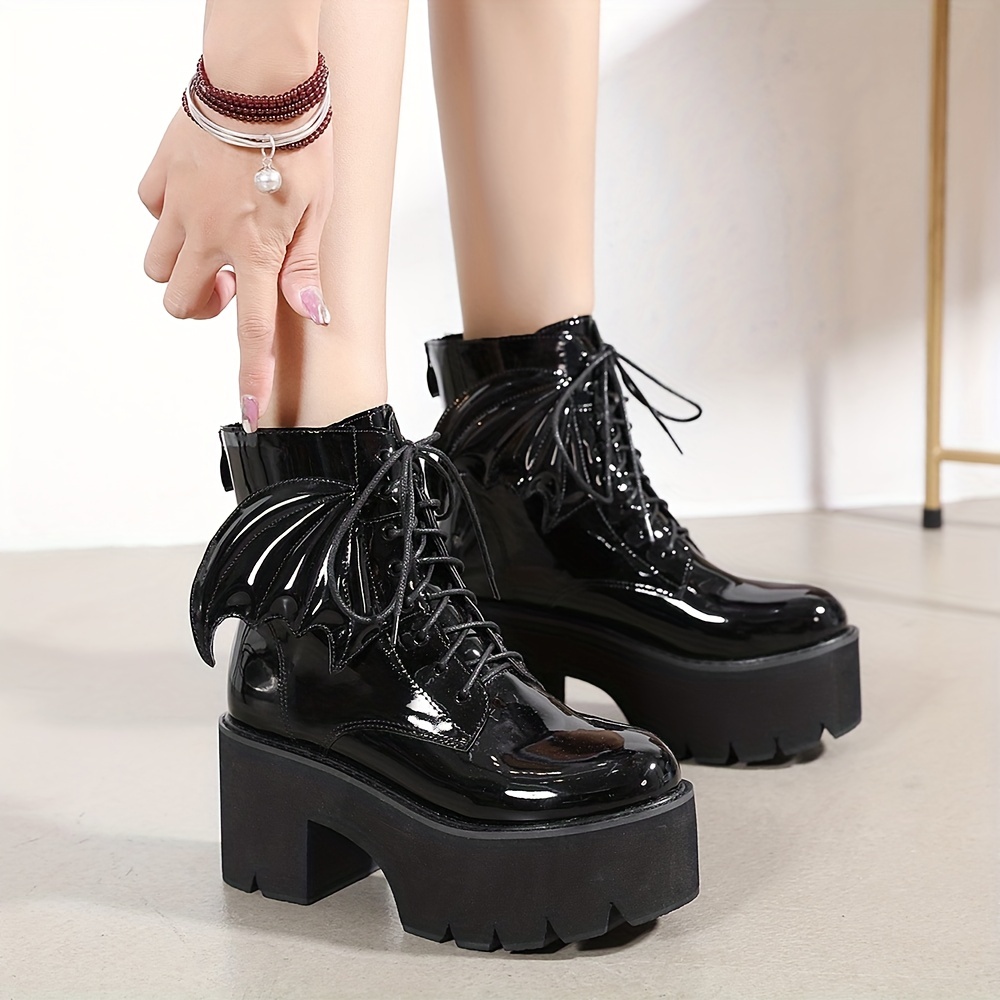 Women's Gothic Style Platform Boots Fashion Square Toe Back - Temu