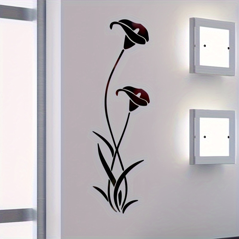 Floral Butterfly Shaped Mirror Wall Sticker, Detachable Self