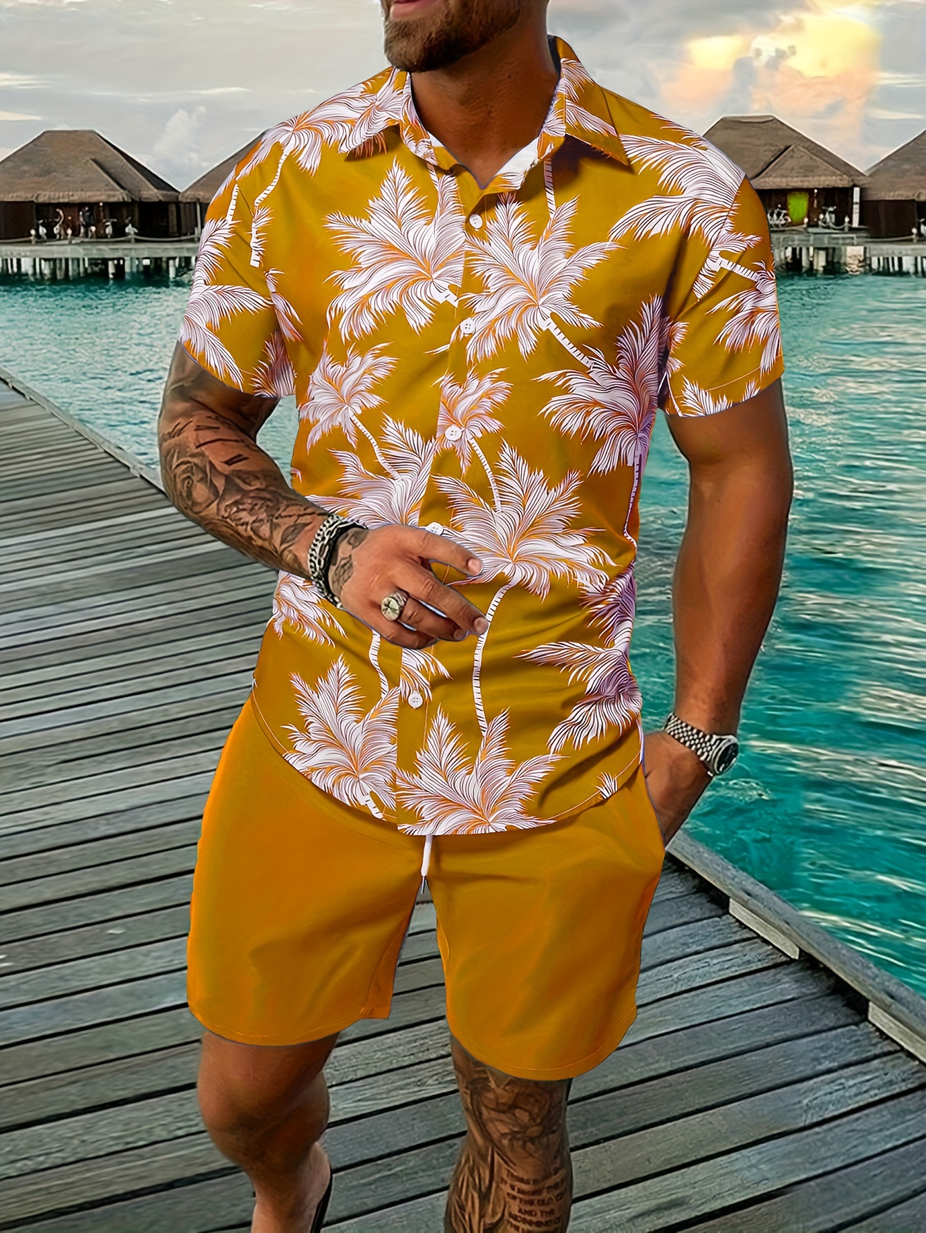 Louis Vuitton LV Black And Yellow Hawaiian Shirt And Short