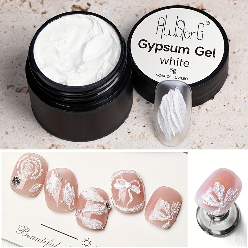 

Gypsum Nail Gel Polish White Color 3d Plaster Effect Carving Drawing Creative Design Sand Nail Uv Gel Varnish Manicure Decoration
