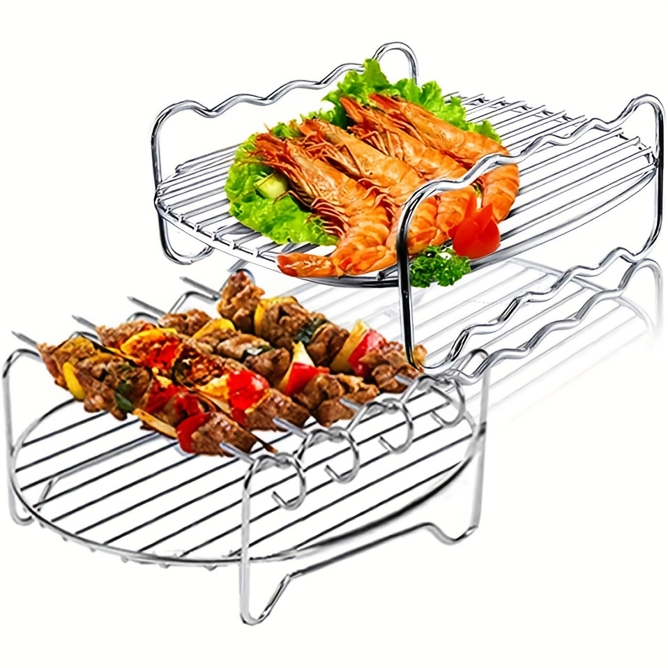 1pc Stainless Steel Air Fryer Rack, Double Layer Bbq Rack