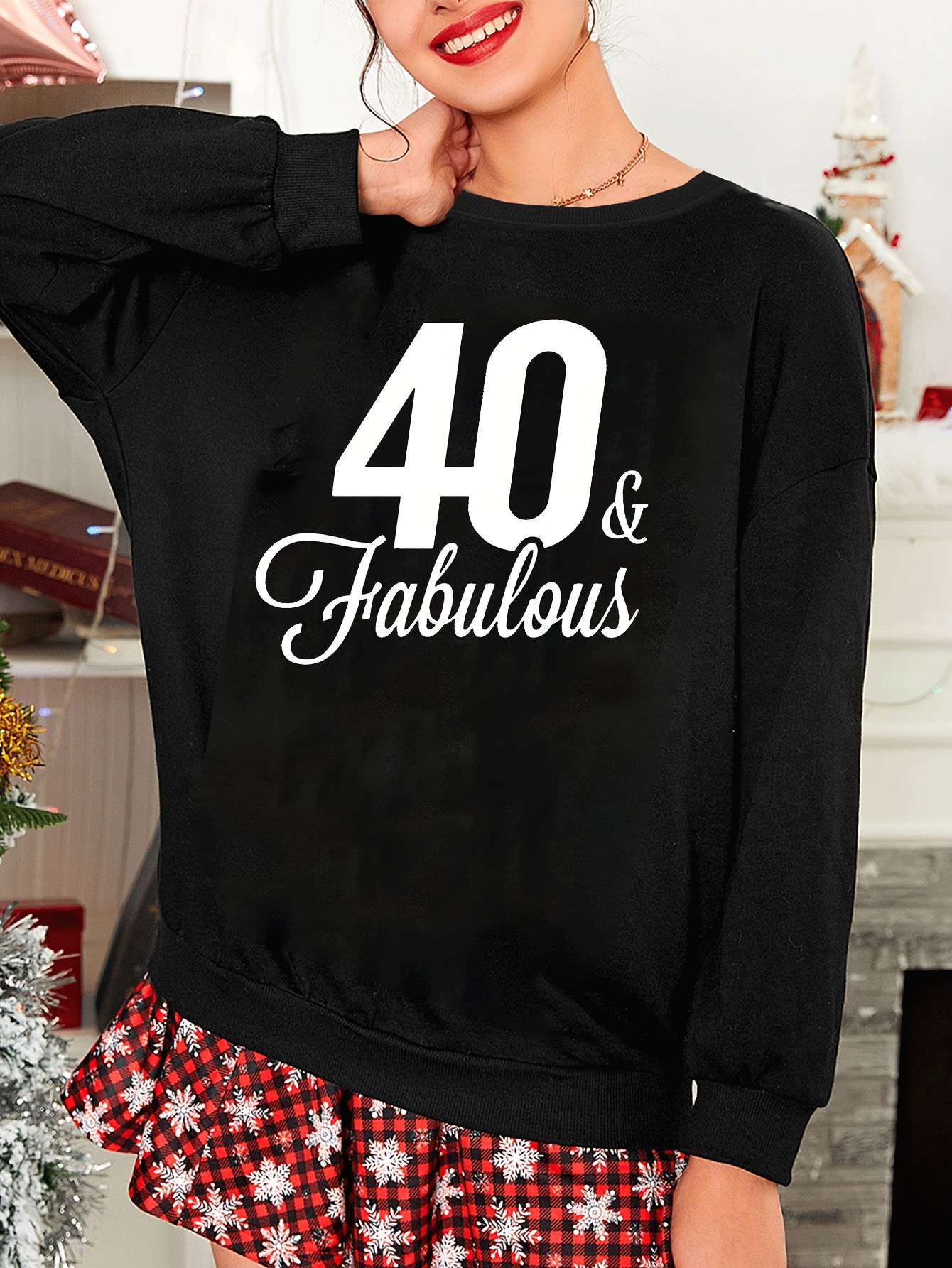 Casual Lounge Top Women's Plus Number & Letter Print