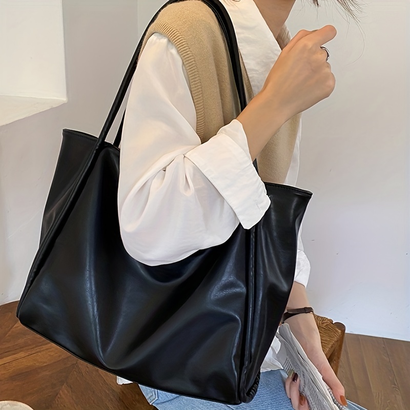 Minimalist Solid Color Tote Bag Large Capacity Shoulder Bag Womens  Multifunctional Bag For Work, Free Shipping, Free Returns