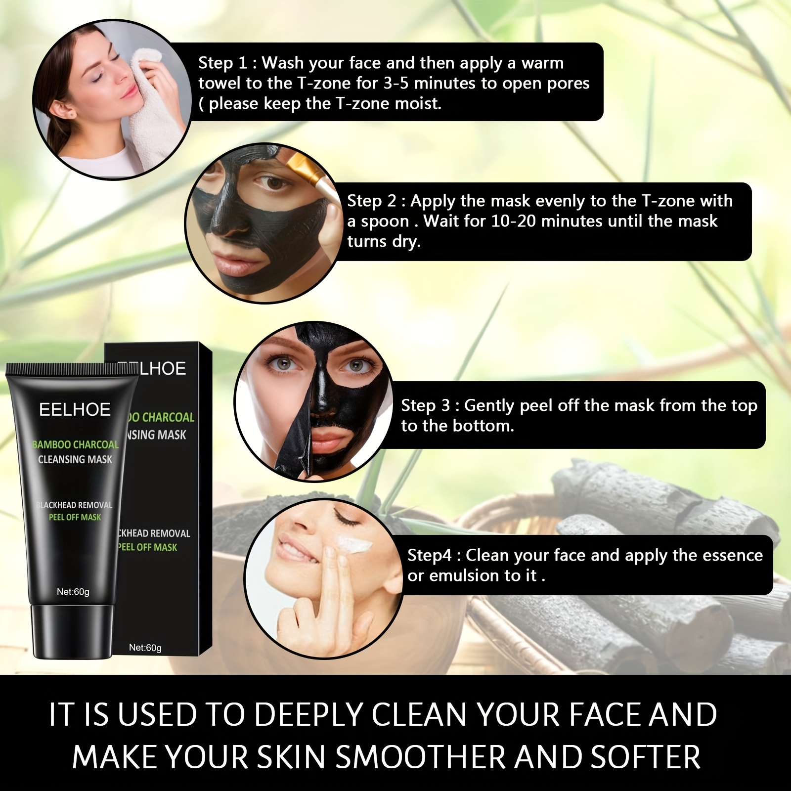  Máscara de limpieza facial profunda para quitar espinillas –  Mascarilla negra de purificación – Máscara facial de barro para la cara. :  Belleza y Cuidado Personal