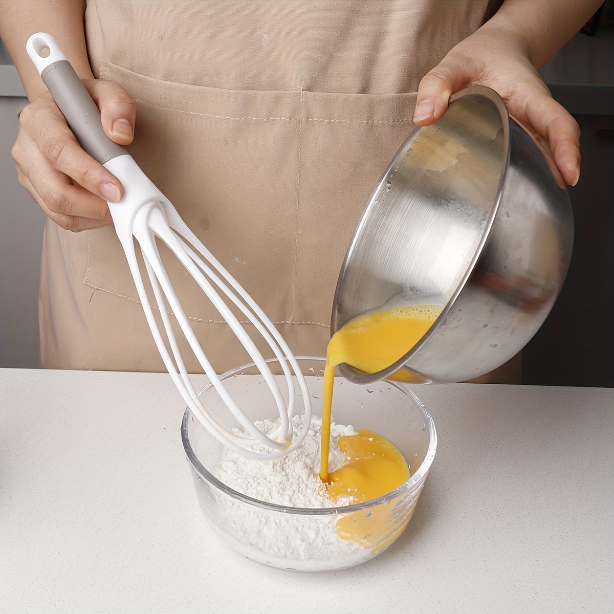 Whisk 2-In-1 Collapsible Balloon and Flat Whisk Silicone Coated Steel Wire  