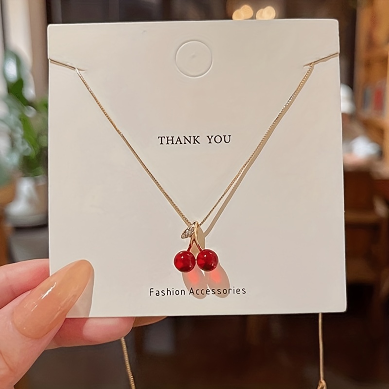 Golden Red Cherries Pendant Necklace, Zirconia Choker