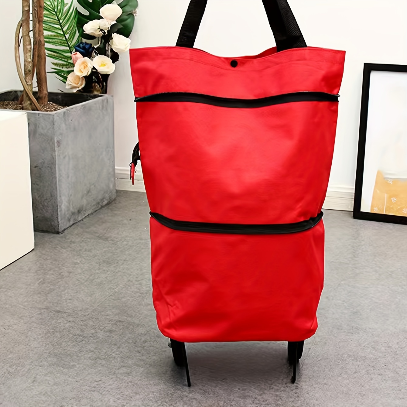 1-3pcs Foldable Large Capacity Shopping Cart with Wheels - Red, Durable Plastic, Leak-proof, Multi-compartment Shopping Cart for Groceries etc., Foldable