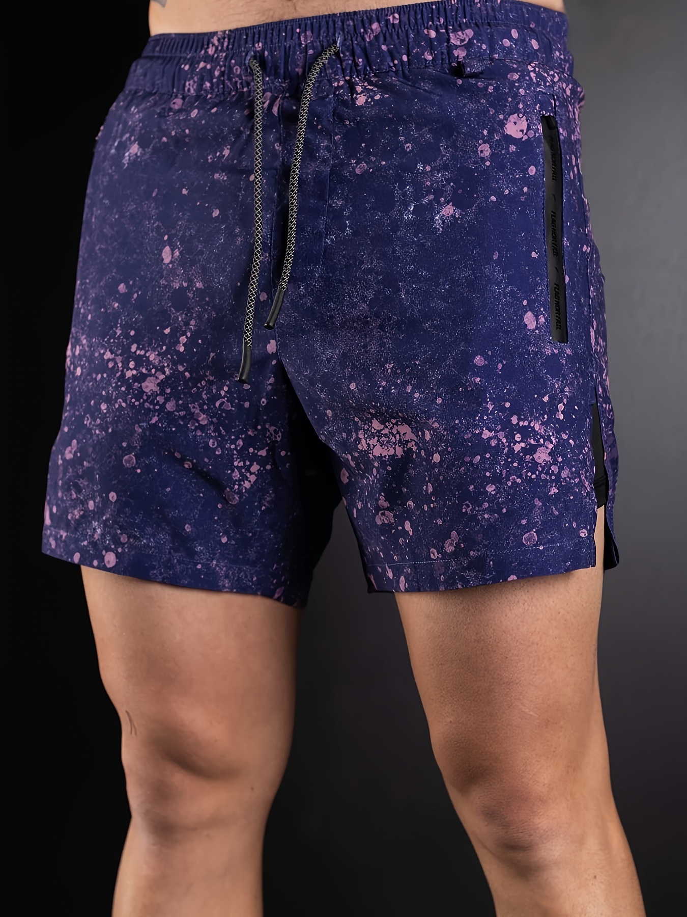 2-in-1 Double Layer Shorts With Inner Zipper Pocket, Men's High Stretch Sports Shorts For Summer Gym Workout Training