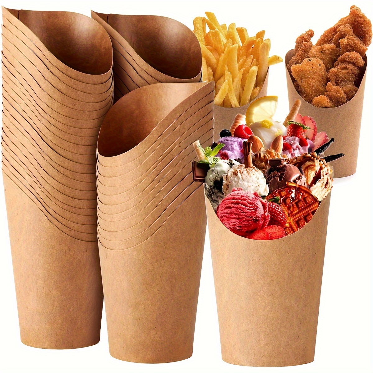 50pcs Disposable Wood Cones - 3 Mini Wood Food Cones, Serving and Tasting  Cone for Appetizers, Ice Cream, Finger Foods at Home Parties or Catering