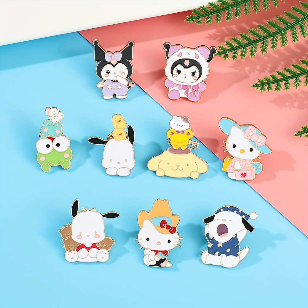 Sanrio 9pcs Cartoon Kulomi Brooch, Cute Zinc Alloy Enamel Pin with Multicolor Zirconia, Animal Design for Backpack Clothing Jewelry Holiday Gift details 3