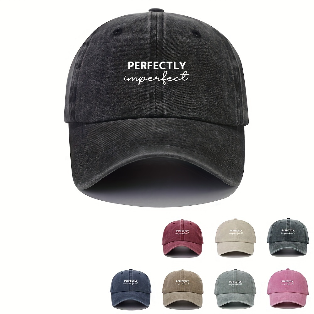 

Perfectly Slogan Printed Baseball Cap Classic Solid Color Washed Distressed Dad Hats Lightweight Adjustable Sports Hat For Women Men