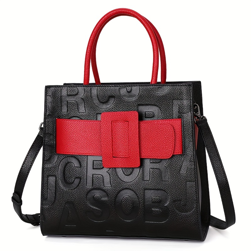 Image of Tote Bag With Embossed Lettering, Stylish Handbag For Women Featuring A Zipper, Sophisticated Shoulder Bag With A Strap That Adjusted