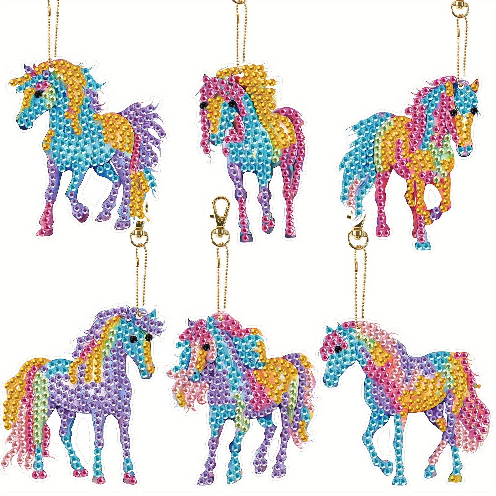 

6pcs Rainbow Horse Diy Diamond Painting Keychain Animal Horses Diamond Art Keychain Kit Diy Handmade Painting Keychains For Adults Beginners Birthday Crafting Home Party Decor