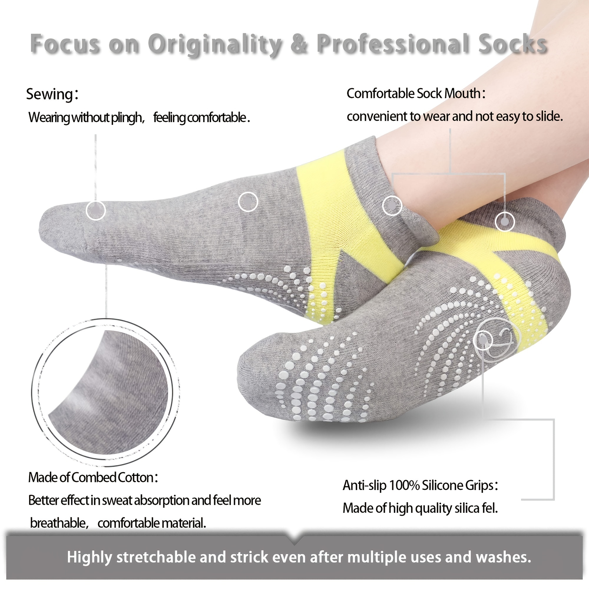 Grip Socks Non Skid Anti Slip Socks for Women and Men,3 Pairs Skid Socks  for Yoga Home Workout Barre Pilates Hospital : : Clothing &  Accessories