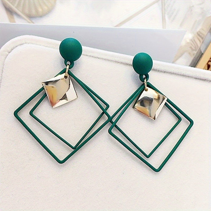 

Geometric Rhombus Design Dangle Earrings Iron Jewelry Elegant Vintage Style Unique Statement Female Ear Accessories