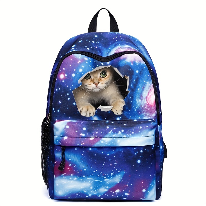 Linda mochila de unicornio y gato arco iris para niños y niñas, mochila  escolar para estudiantes de galaxia rosa y azul, mochila escolar para niños