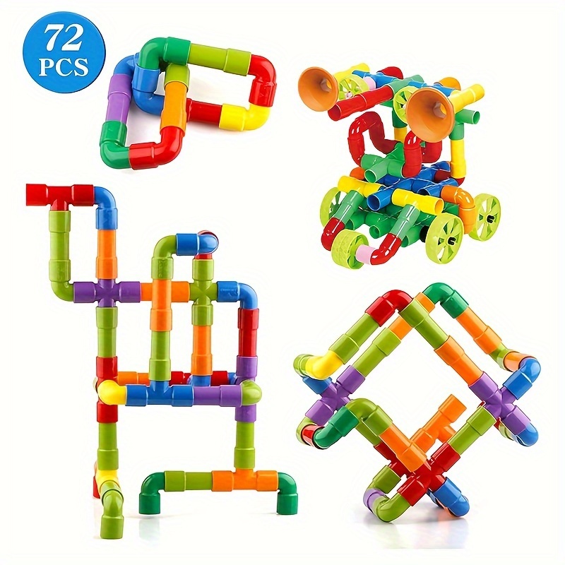 

72pcs Pipeline Splicing Blocks, Design Your Own Water Pipe Creations With Montessori Building Blocks, Diy Puzzle Toy Gifts, Christmas/halloween/thanksgiving Day Gifts, Accessories Random Colors