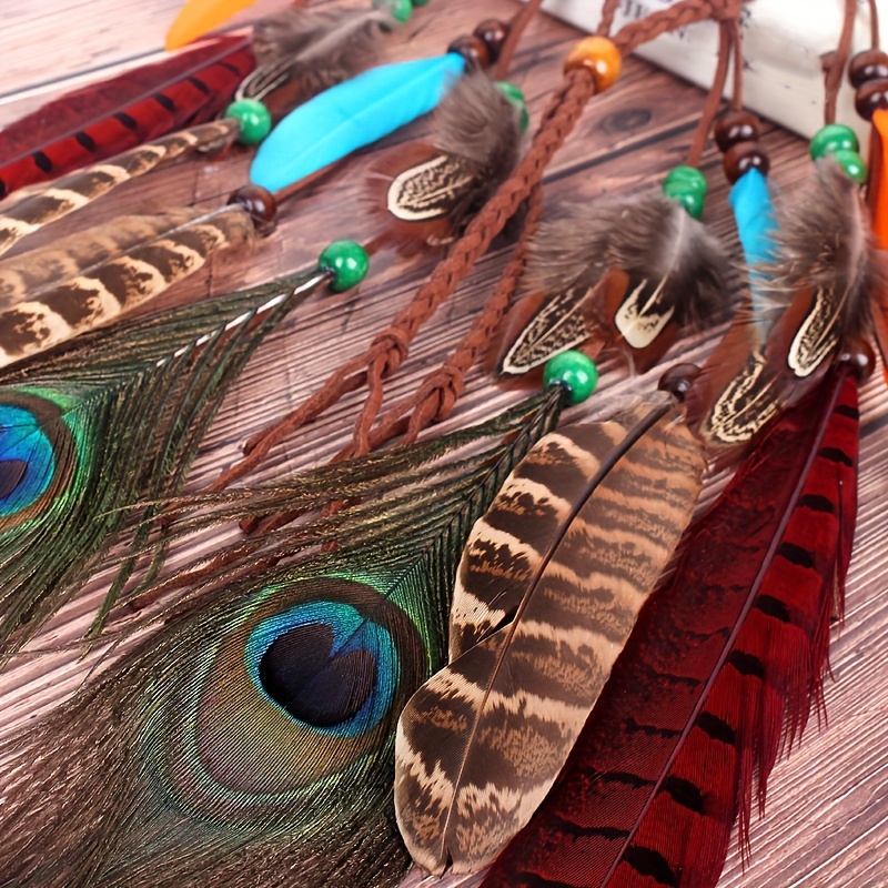 Boho Feather Hair Rope Western Headband Hippie Style Accessory