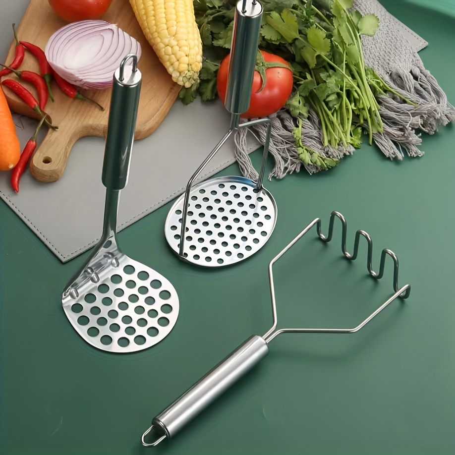 1PC Stainless Steel Potato Masher Cooked Food Smasher With Non-Slip Handle  Fruit Vegetable Smash Tool Kitchen Accessories