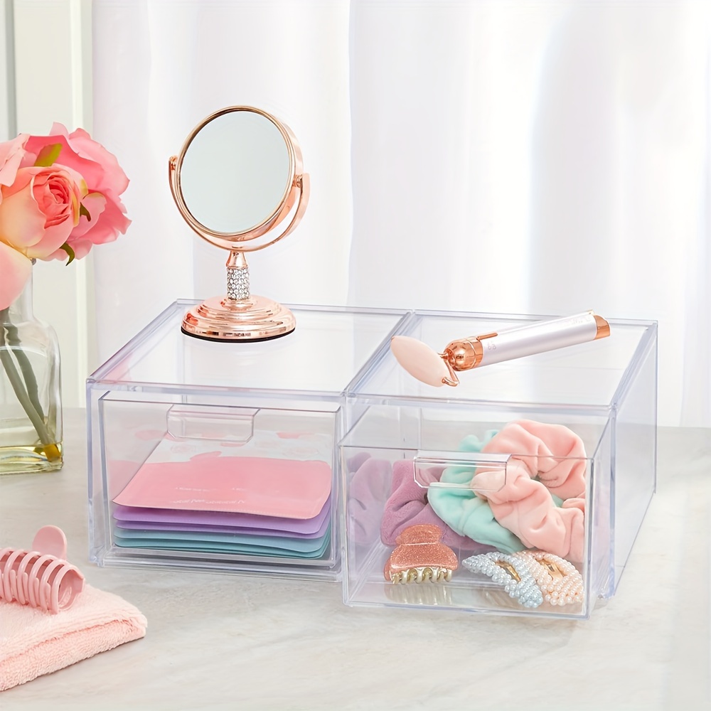 2PCS Stackable Makeup Organizer Storage Drawers, Clear Storage