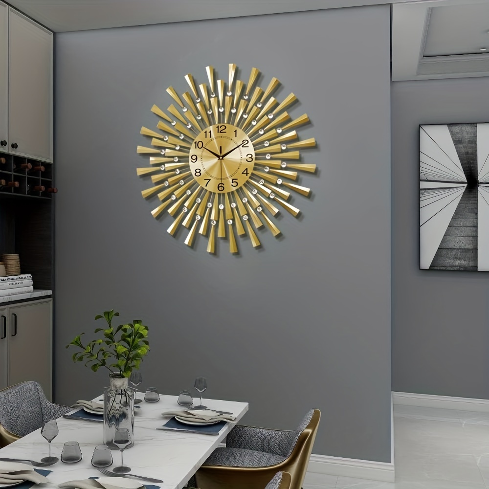 Reloj de pared para decoración de sala de estar, relojes de pared de metal  3D de 24 pulgadas, funciona con pilas, para cocina, decoración de metal