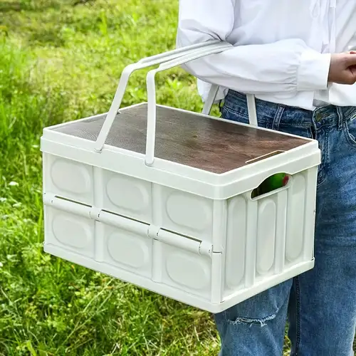 1pc 30L Aufbewahrungstasche Zusammenklappbarer Aufbewahrungsbehälter mit  Holzdeckel Robuster Kunststoff-Aufbewahrungsbehälter Lagerbox Faltbare und