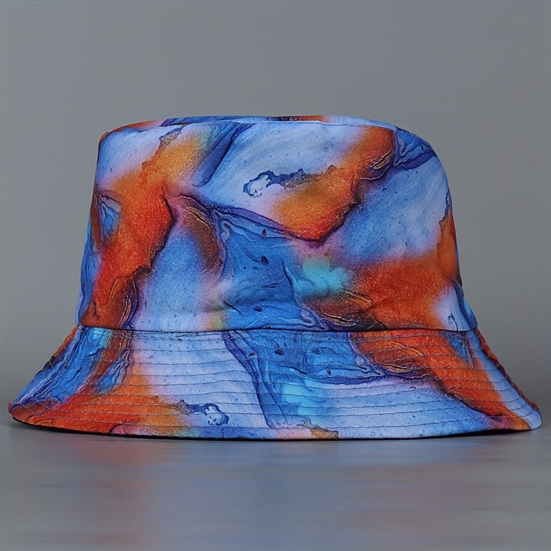 Blue Sun Print Retro Hat, Men's Bucket Spring and Summer Graffiti Beach Hat for Men,Casual,Temu