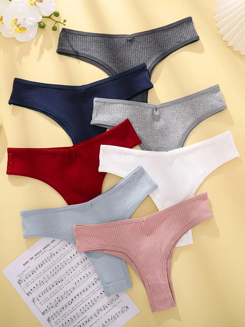 Women's Comfortable Candy Color Thong Panties, Soft Ribbed Micro Elastic  Panties, Women's Underwear & Lingerie