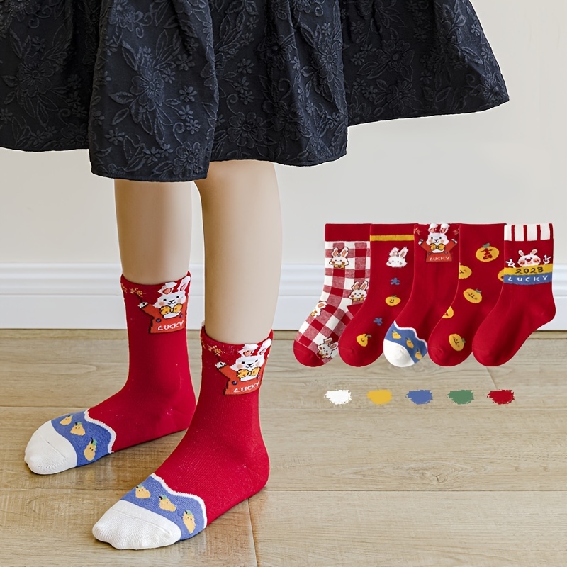 5 paires enfants chaussettes rouges dessin animé motif coton