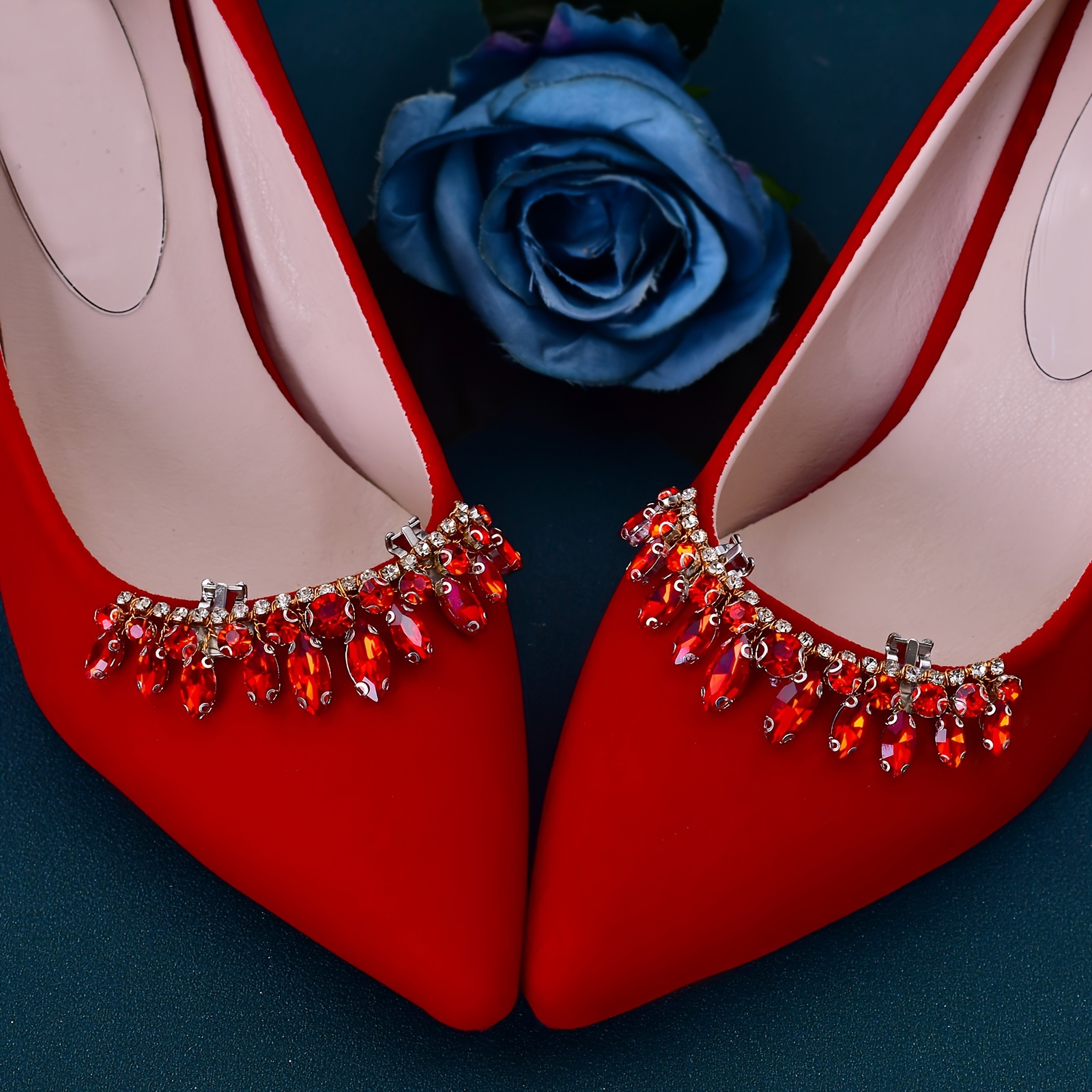 Red/silver Rhinestones Design Detachable Shoe Buckles For - Temu