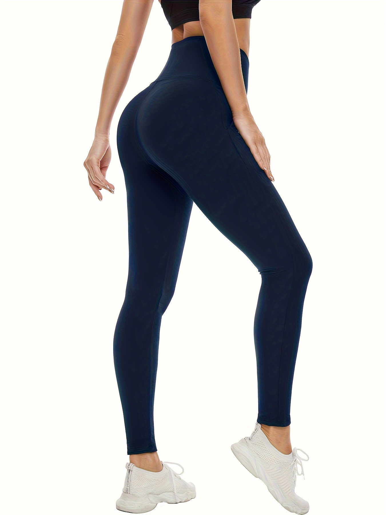 Solid Color V Cross Waist Sports Leggings With Pockets For Women, Tummy  Control Soft Workout Running High Waisted Non See Through Yoga Pants,  Women's