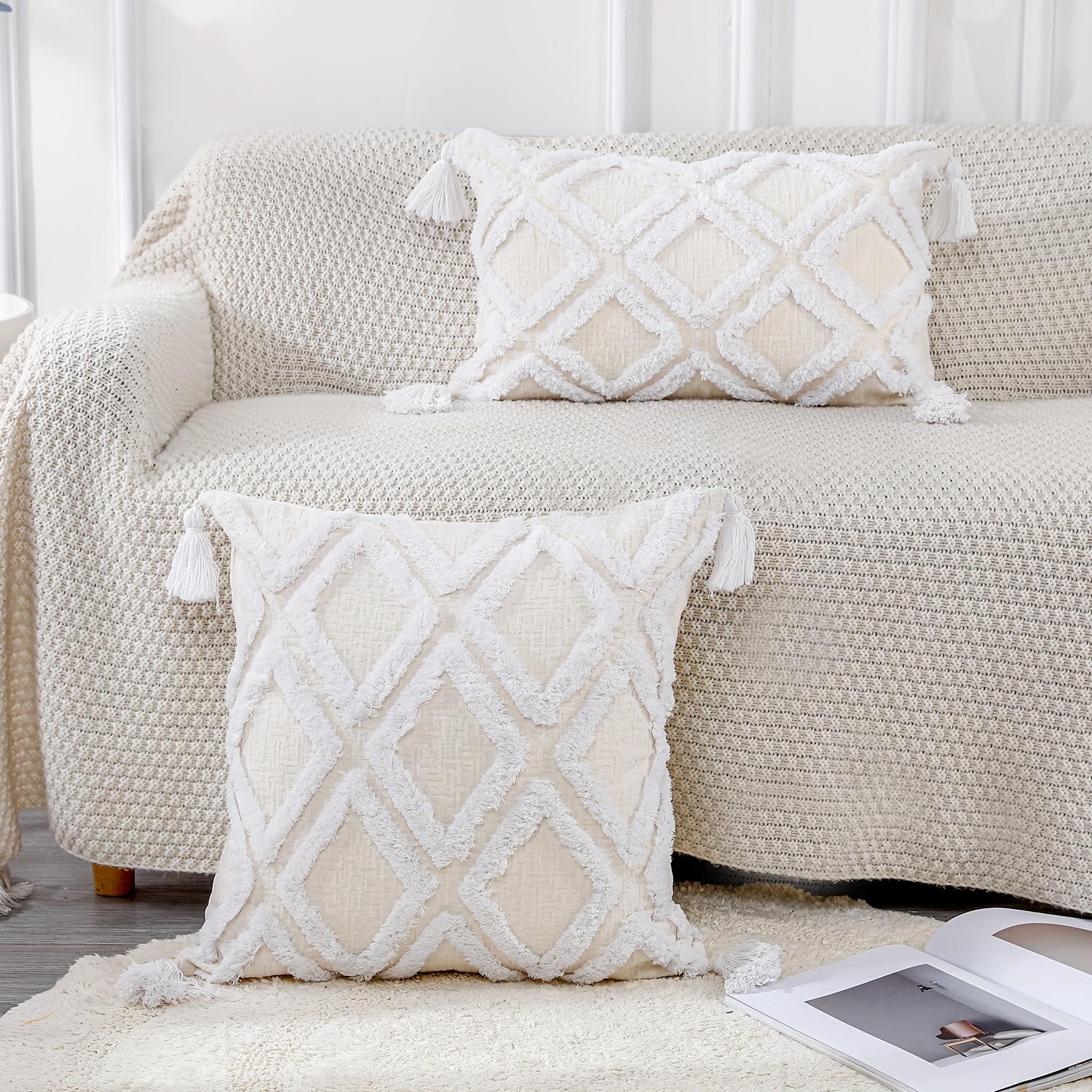 TUNKENCE Pillowcase Decorative Pillows Boho Throw Pillows Non-Woven Pillow  Cushion Core Pillow Interior Home Decor White for Sofa Couch Outdoor – Yaxa  Costa Rica
