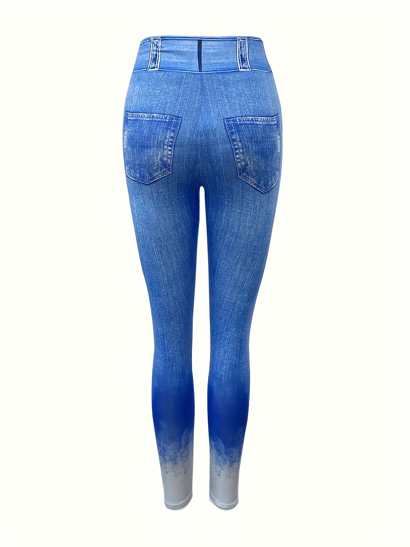Simulation Jeans Faux Denim Print Yoga Leggings High Waist - Temu
