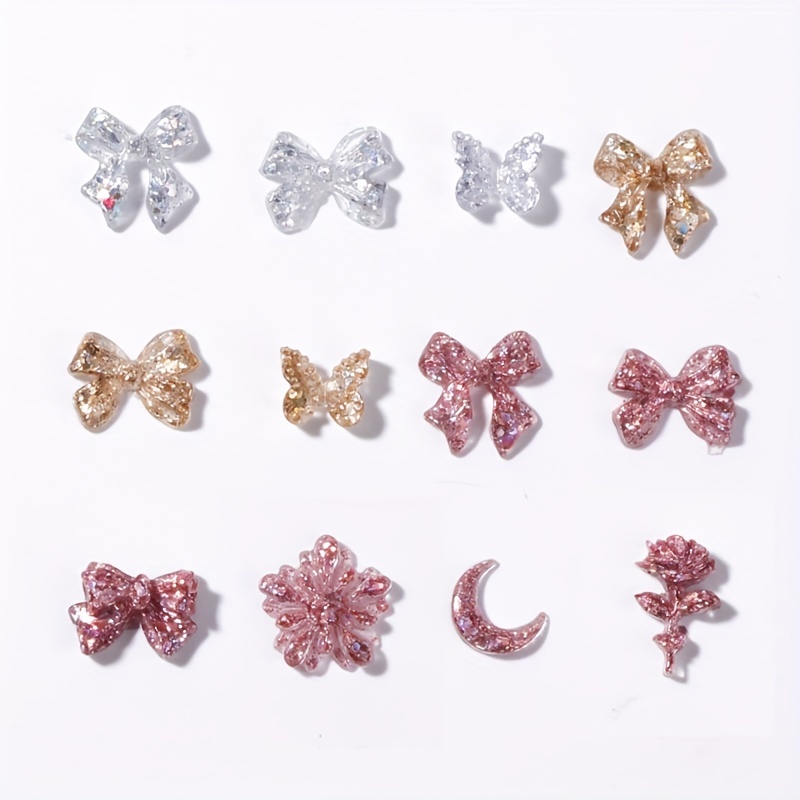 50pcs Luminous Resin Nail Art Charms 3D Florescent Rose Butterfly Bow