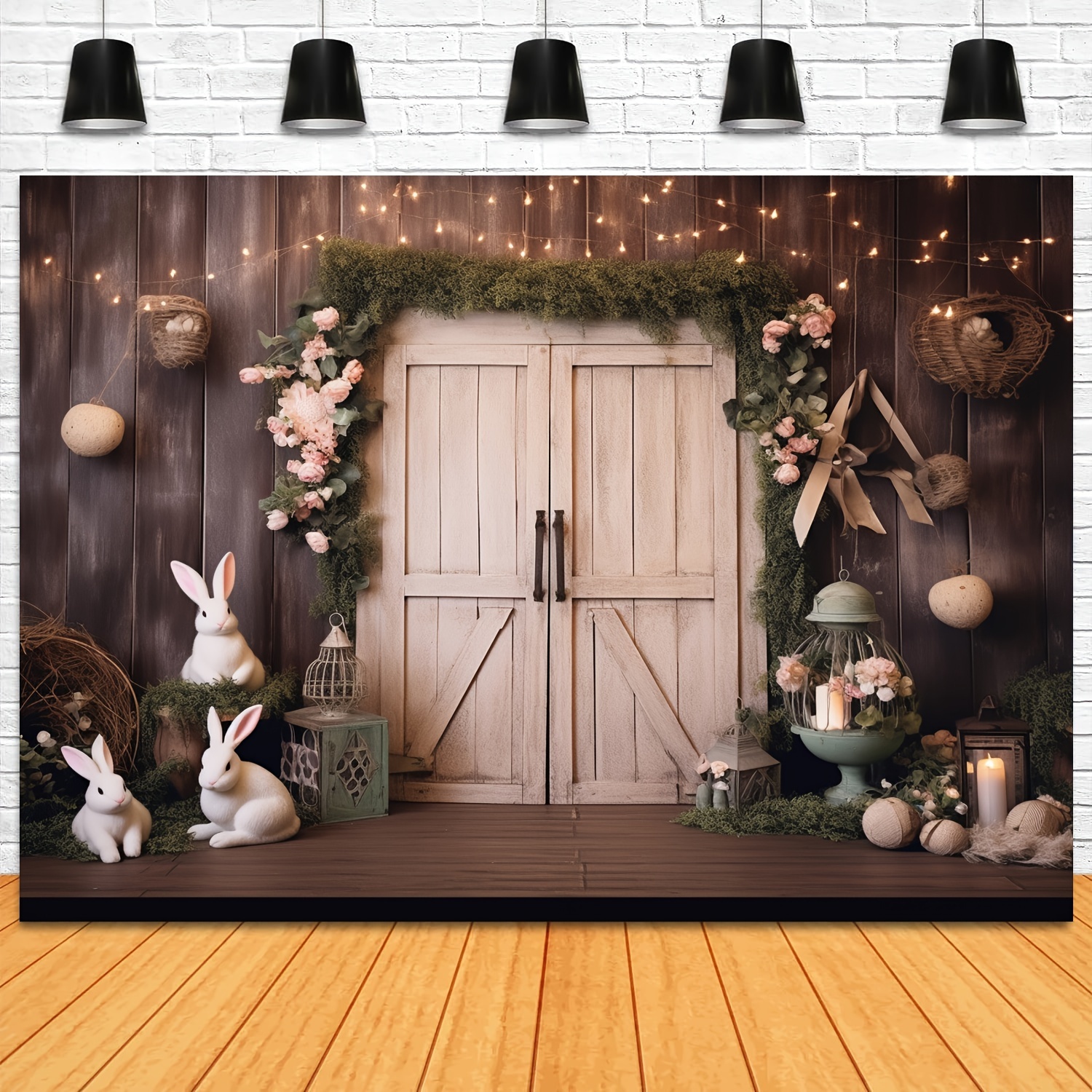 1pc easter spring bunny photography backdrop props rustic wood floral rabbit kids girl newborn portrait birthday party decorations photo studio booth background