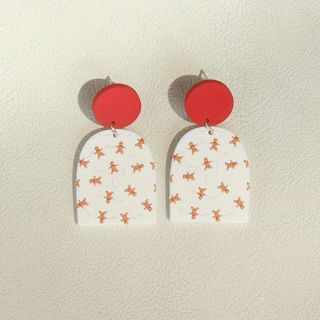 Geometric Shape Gingerbread Print Dangle Earrings Simple Japanese