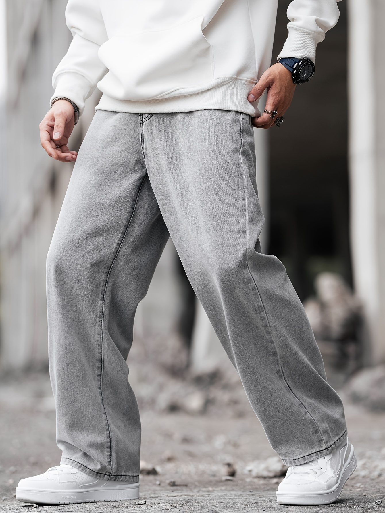 Men's Loose Fit Wide Leg Jeans Men's Casual Street Style - Temu