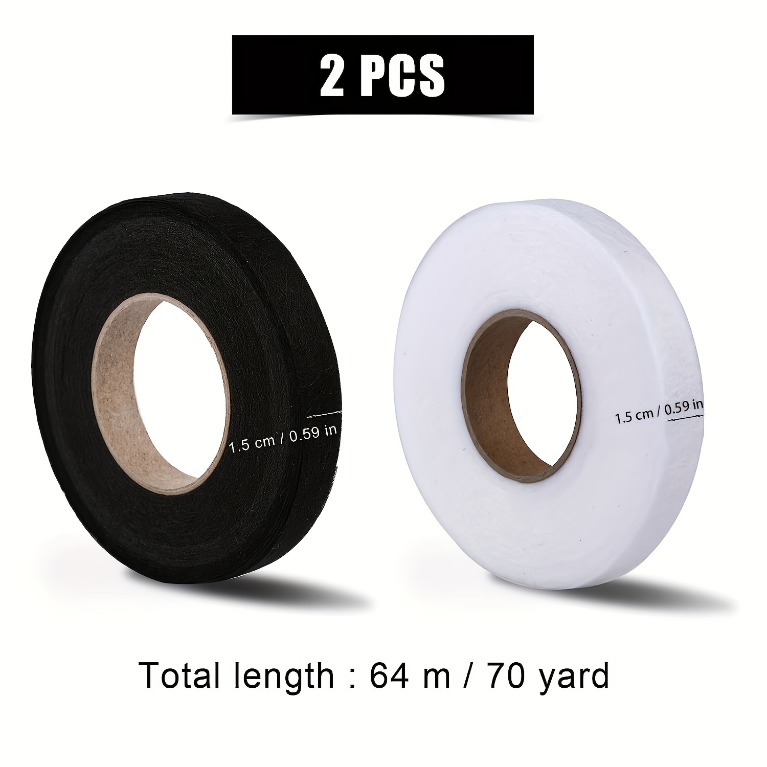 Outus 2 rollos de cinta de fusión de tela adhesiva para dobladillo, cinta  adhesiva para planchar cada 1/2 pulgada (negro, blanco, 27 yardas cada uno)